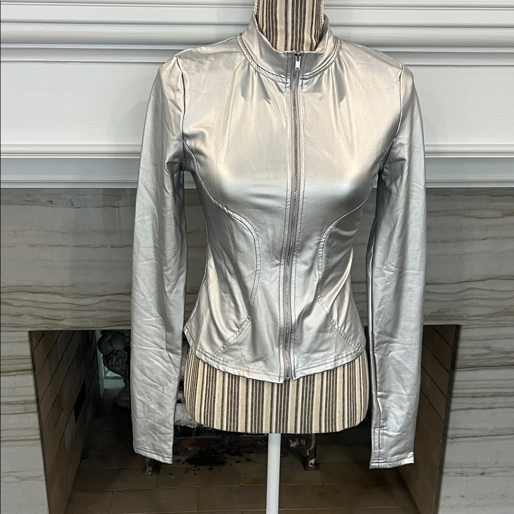 Silver Metallic Zip-Up Jacket